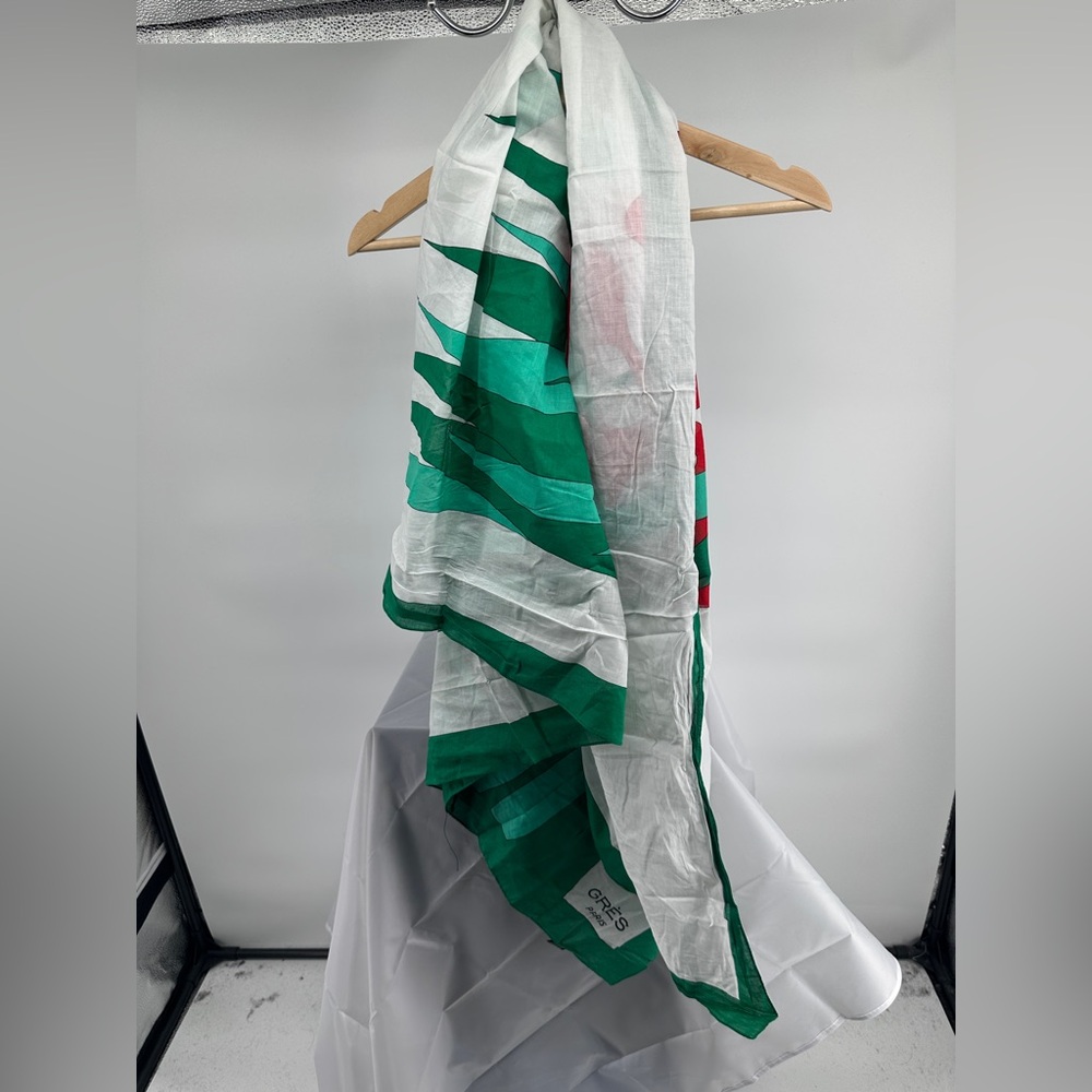 Gres Paris flower green white red and purple cotton scarf